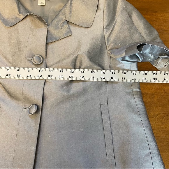 Ann Taylor Loft Womens Cropped Evening Jacket Petite 8 Silver Short Sleeves - Picture 3 of 9